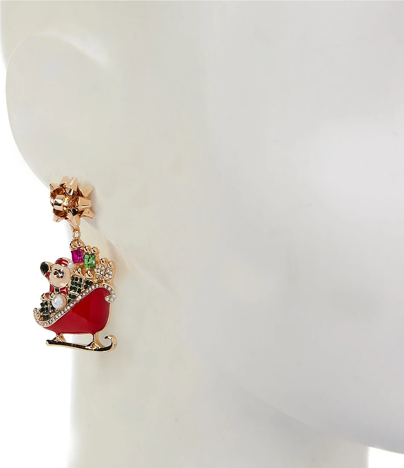 Merry & Bright Christmas Santa Sleigh Drop Earrings