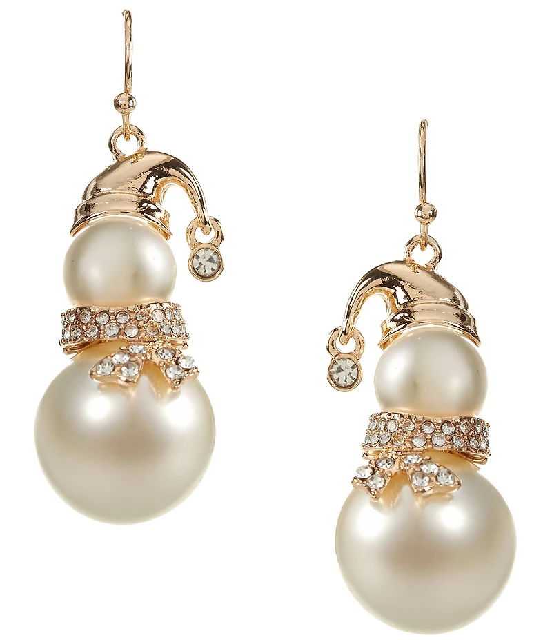 Merry & Bright Christmas Snowman Double Pearl Drop Earrings