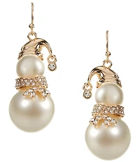 Merry & Bright Christmas Snowman Double Pearl Drop Earrings