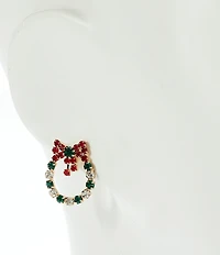 Merry & Bright Christmas Wreath Stud Earrings