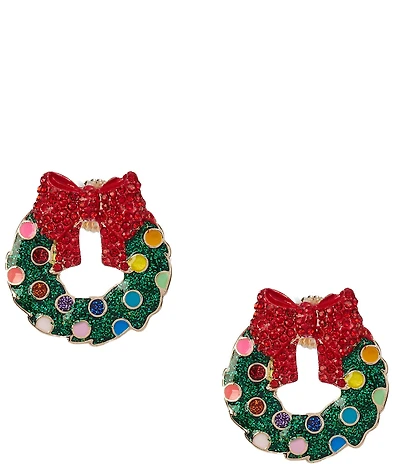 Merry & Bright Christmas Wreath Stud Earrings