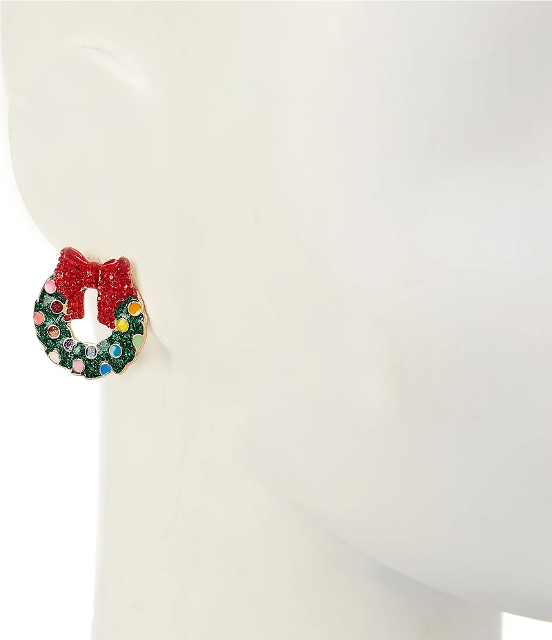 Merry & Bright Christmas Wreath Stud Earrings