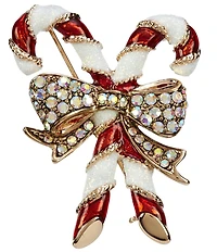 Merry & Bright Crystal AB Bow Christmas Candy Cane Pin
