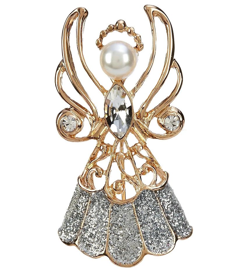 Merry & Bright Crystal Christmas Angel Scroll Pin