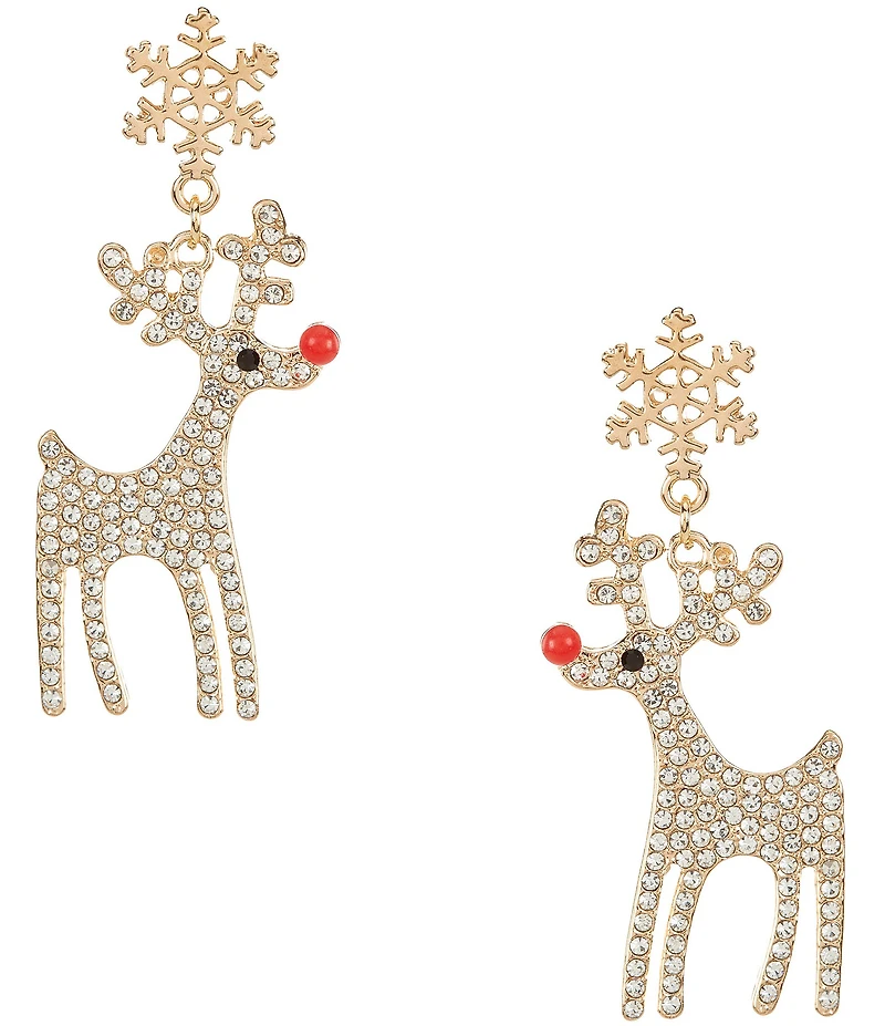 Merry & Bright Crystal Pave Christmas Rudolph Drop Earrings