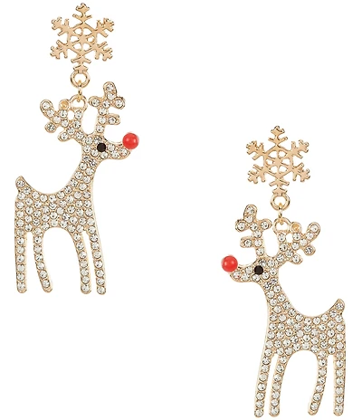 Merry & Bright Crystal Pave Christmas Rudolph Drop Earrings