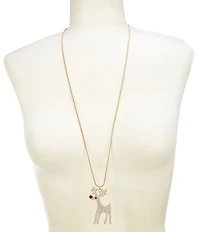 Merry & Bright Crystal Pave Christmas Rudolph Reindeer Long Pendant Necklace