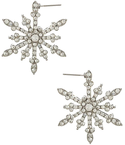 Merry & Bright Crystal Pave Christmas Snowflake Drop Earrings