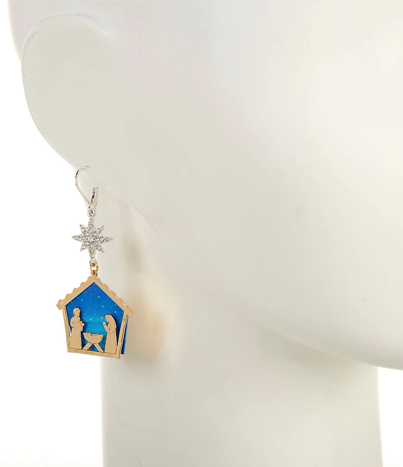 Merry & Bright Crystal Pave Star Christmas Nativity Drop Mismatched Earrings