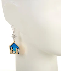Merry & Bright Crystal Pave Star Christmas Nativity Drop Mismatched Earrings