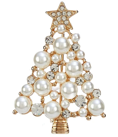 Merry & Bright Crystal Stone & Pearl Cluster Christmas Tree Pin