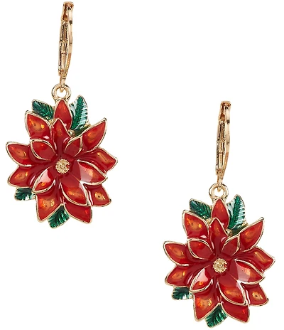 Merry & Bright Enamel Christmas Poinsettia Flower Drop Earrings