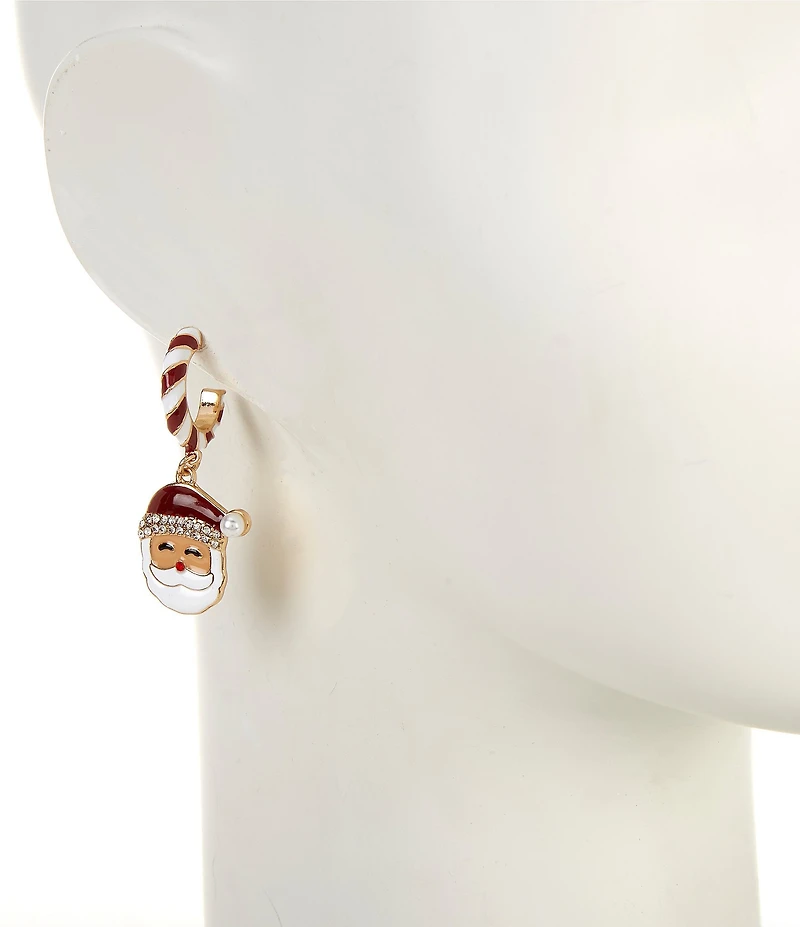 Merry & Bright Enamel Hoop Santa Face Christmas Drop Earrings