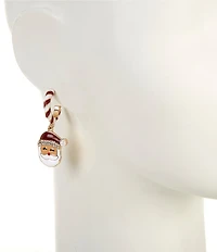 Merry & Bright Enamel Hoop Santa Face Christmas Drop Earrings