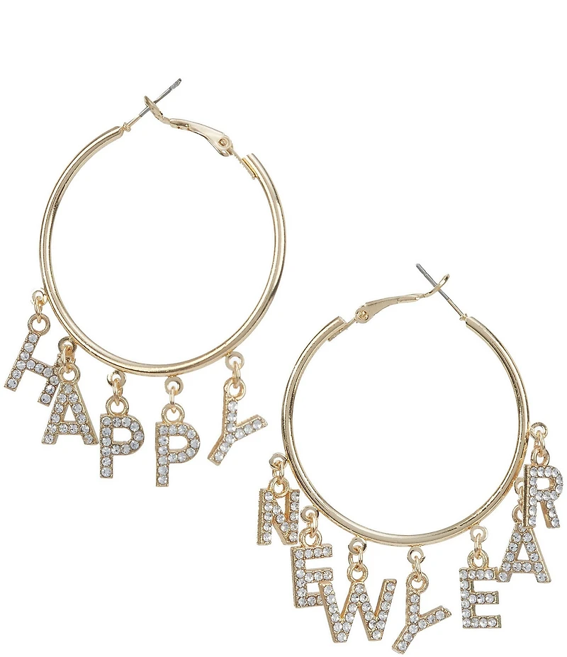 Merry & Bright Happy New Year Dangle Hoop Earrings