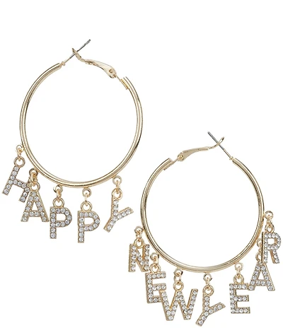 Merry & Bright Happy New Year Dangle Hoop Earrings
