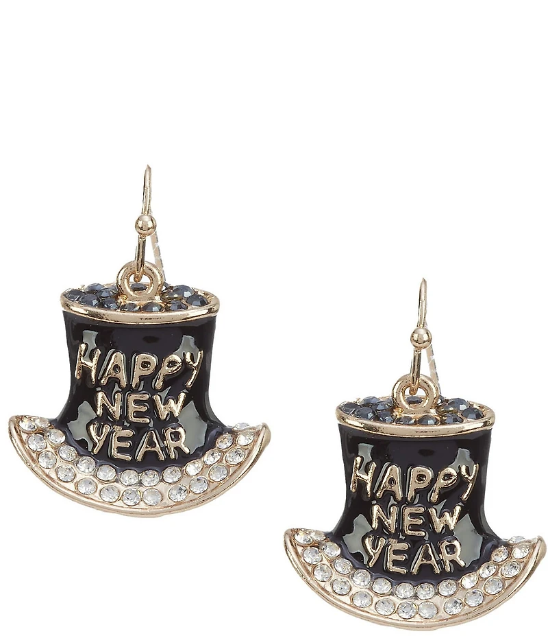 Merry & Bright Happy New Year Hat Drop Earrings