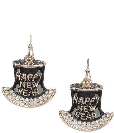 Merry & Bright Happy New Year Hat Drop Earrings