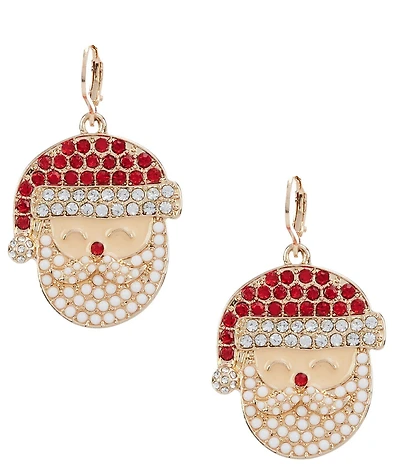 Merry & Bright Happy Santa Face Christmas Drop Earrings