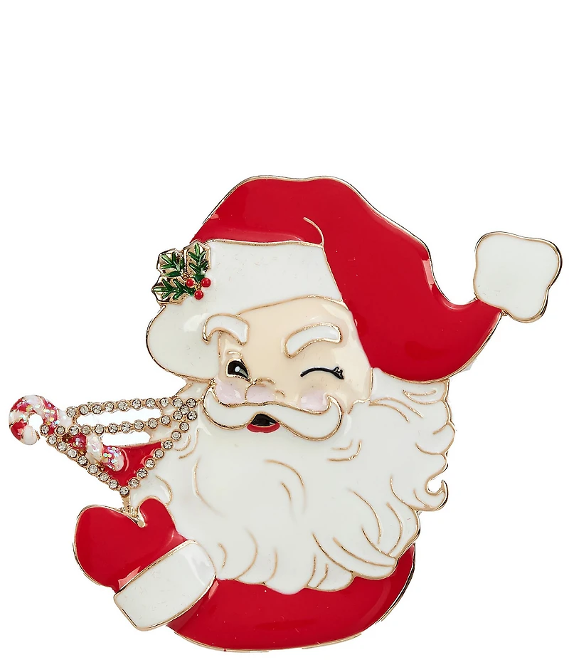 Merry & Bright Jolly Santa Holding Martini Christmas Pin