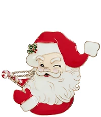 Merry & Bright Jolly Santa Holding Martini Christmas Pin