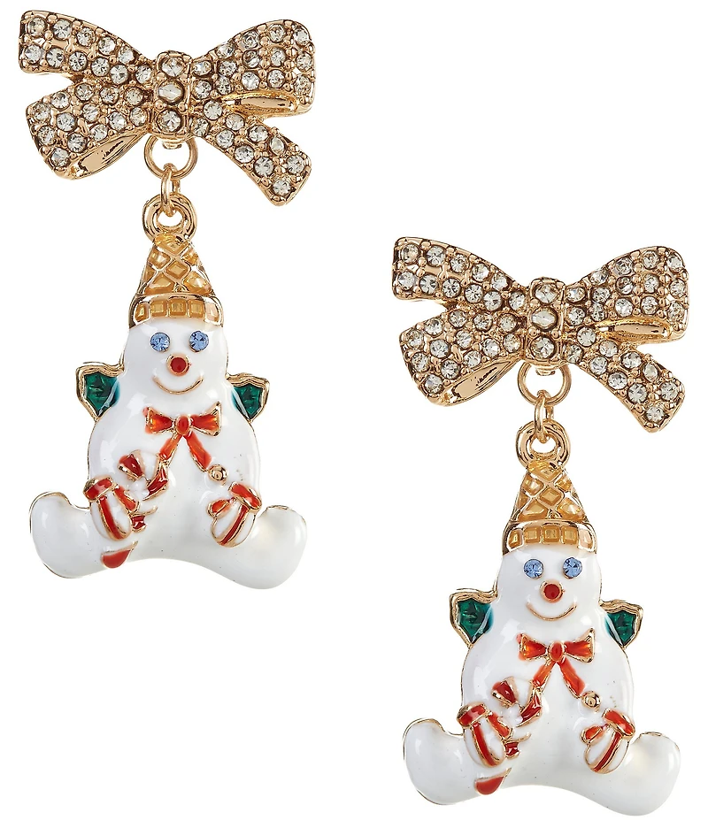 Merry & Bright Mr. Bingle Crystal Pave Christmas Bow Drop Earrings