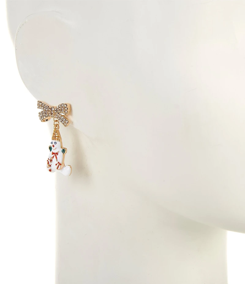 Merry & Bright Mr. Bingle Crystal Pave Christmas Bow Drop Earrings
