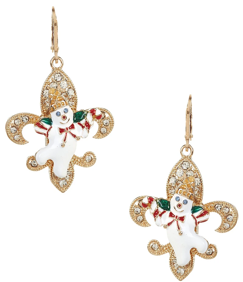 Merry & Bright Mr. Bingle Fleur De Lis Christmas Drop Earrings