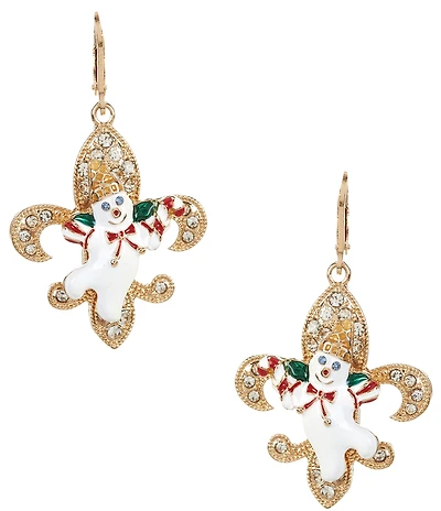Merry & Bright Mr. Bingle Fleur De Lis Christmas Drop Earrings