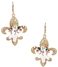 Merry & Bright Mr. Bingle Fleur De Lis Christmas Drop Earrings