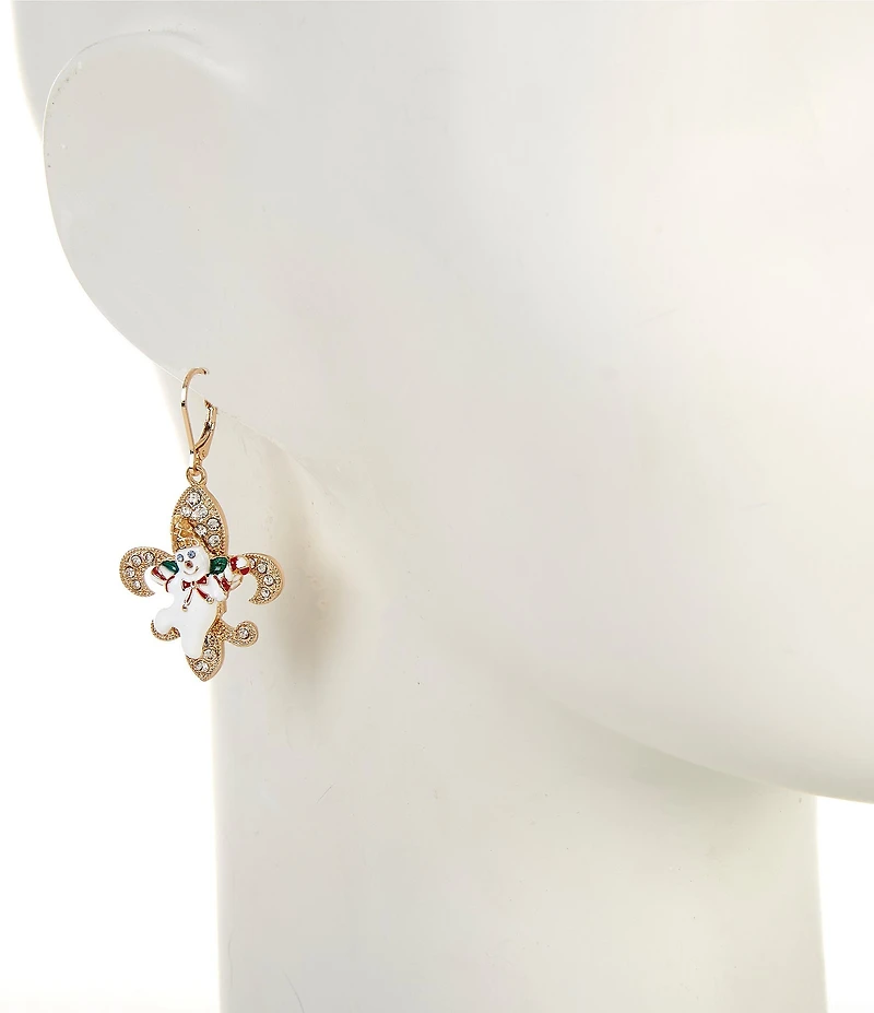 Merry & Bright Mr. Bingle Fleur De Lis Christmas Drop Earrings
