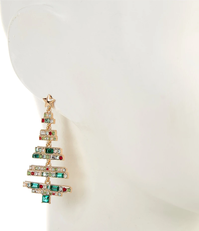 Merry & Bright Pearl & Stone Christmas Tree Drop Earrings