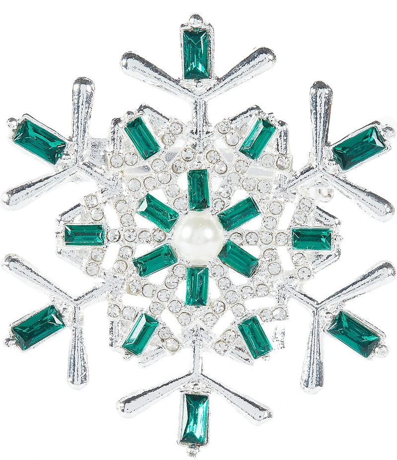 Merry & Bright Pearl and Emerald Green Crystal Snowflake Pin