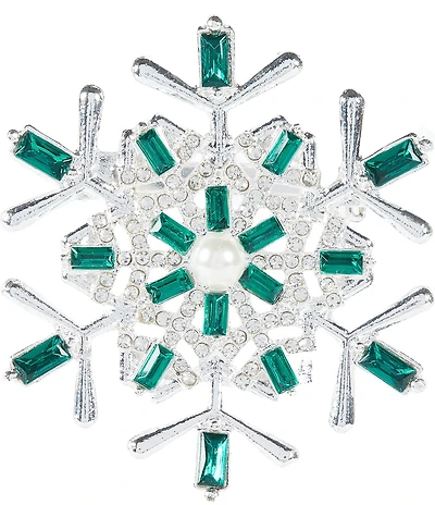 Merry & Bright Pearl and Emerald Green Crystal Snowflake Pin