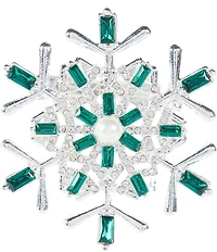 Merry & Bright Pearl and Emerald Green Crystal Snowflake Pin