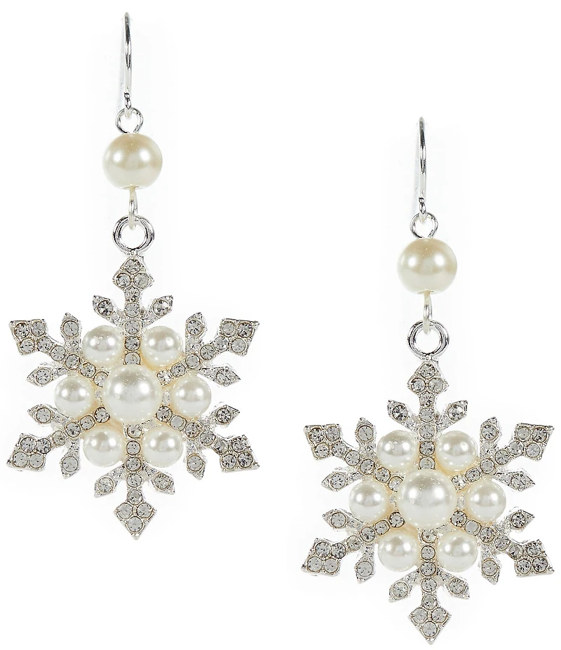 Merry & Bright Pearl Snowflake Drop Earrings