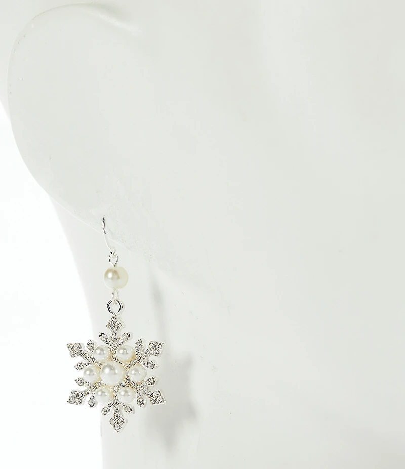Merry & Bright Pearl Snowflake Drop Earrings