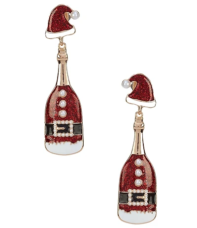 Merry & Bright Santa Christmas Champagne Bottle Drop Earrings
