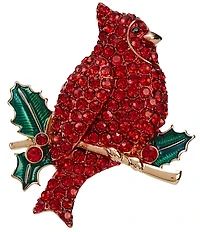 Merry & Bright Siam Pave Cardinal On Branch Christmas Pin