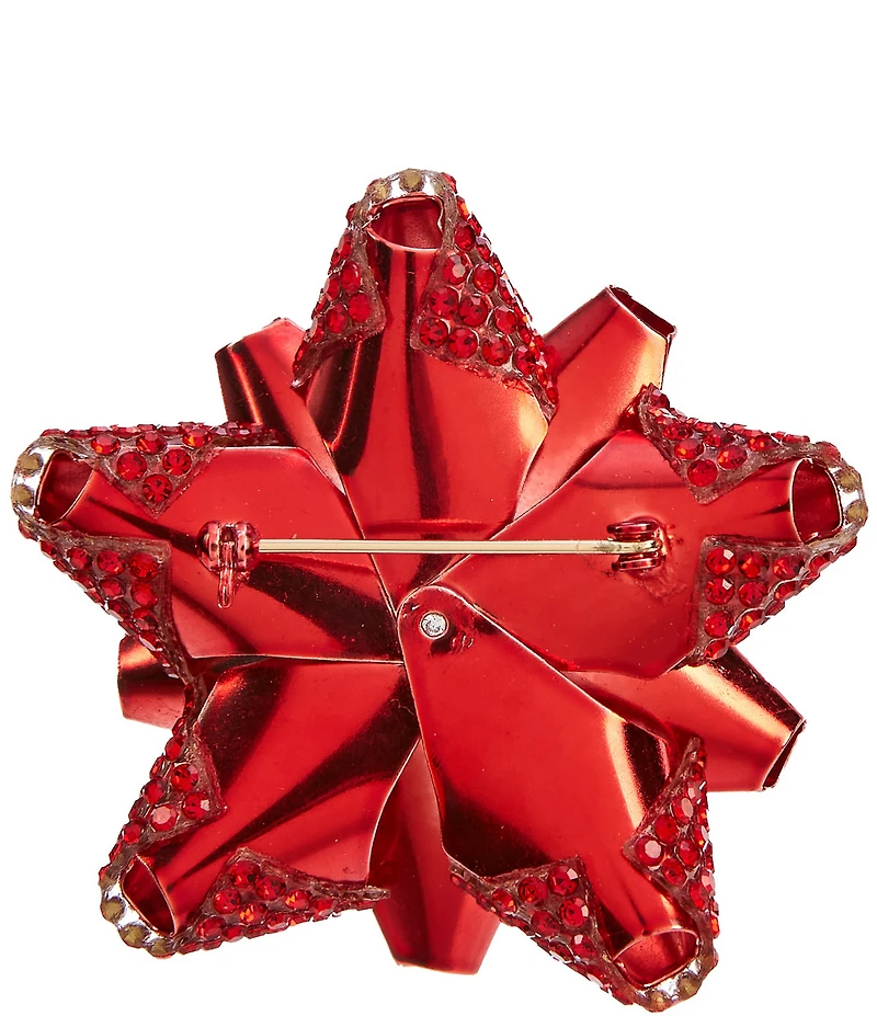 Merry & Bright Siam Pave Christmas Gift Bow Pin