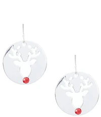 Merry & Bright Siam Stone Christmas Reindeer Disc Drop Earrings