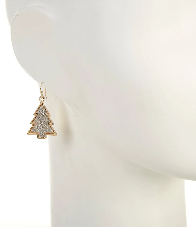Merry & Bright Silver Glitter Christmas Tree Drop Earrings
