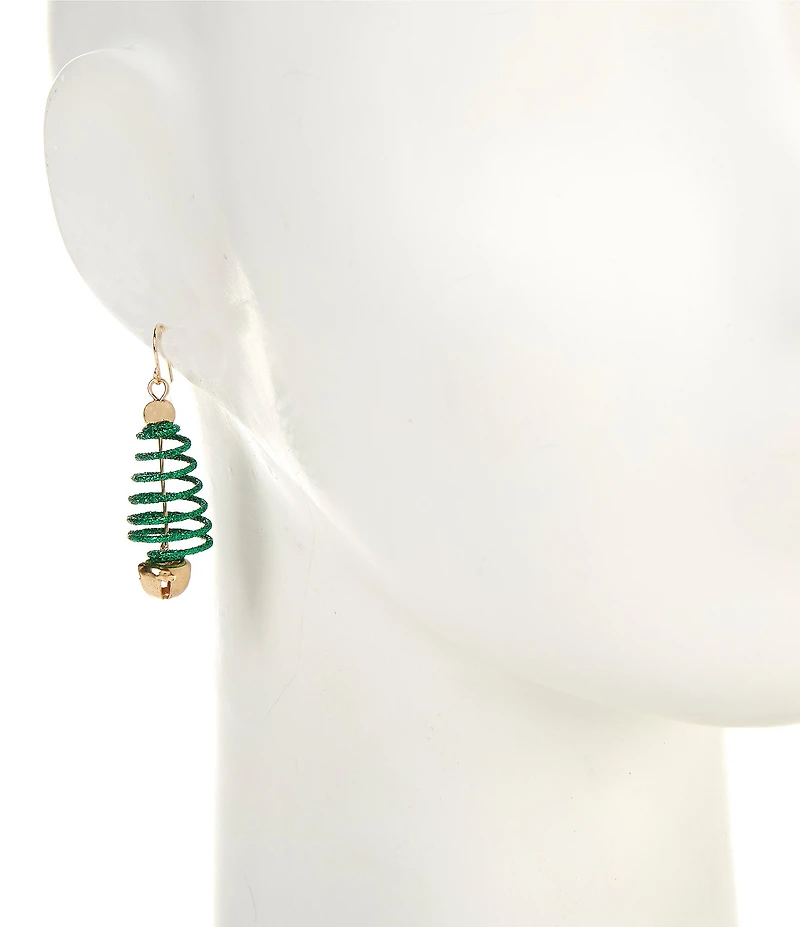 Merry & Bright Spiral Glitter Christmas Tree Drop Earrings