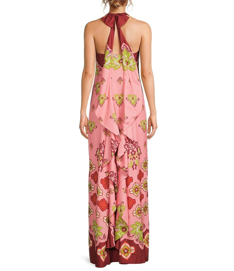 Mestiza New York Adelina Crepe Flamingo Flourish Print Scoop Neck Sleeveless Maxi Dress