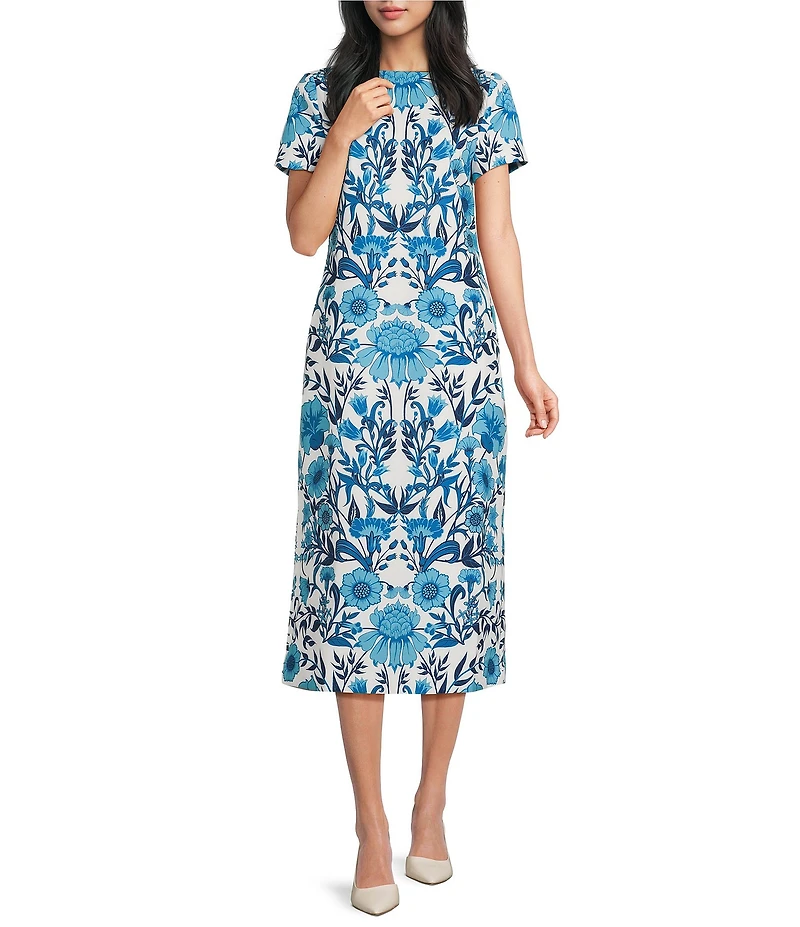 Mestiza New York Adria Floral Print Boat Neck Bow Detail Pocketed Column Midi Dress