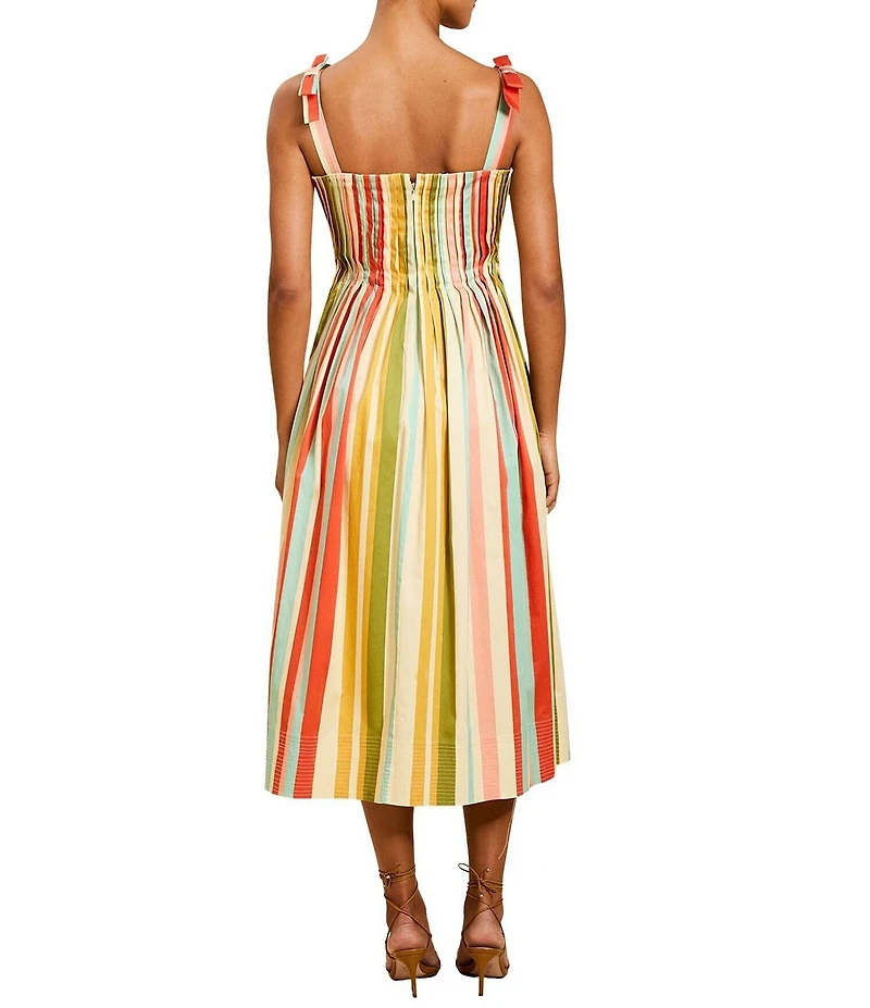 Mestiza New York Anais Pintucked Stripe Square Neck Sleeveless Midi Dress
