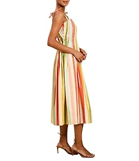 Mestiza New York Anais Pintucked Stripe Square Neck Sleeveless Midi Dress