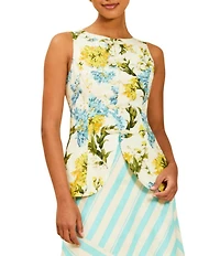 Mestiza New York Annelise Verdant Blooms Print Boat Neck Sleeveless Peplum Vest