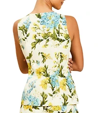 Mestiza New York Annelise Verdant Blooms Print Boat Neck Sleeveless Peplum Vest