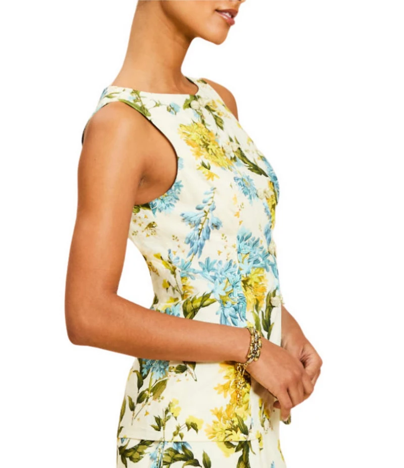 Mestiza New York Annelise Verdant Blooms Print Boat Neck Sleeveless Peplum Vest